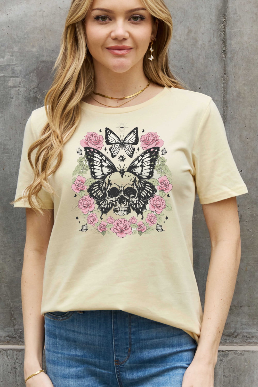 Simply Love Simply Love Full Size Skull & Butterfly Graphic Cotton Tee-Teresa&#39;s Fashionista LLC