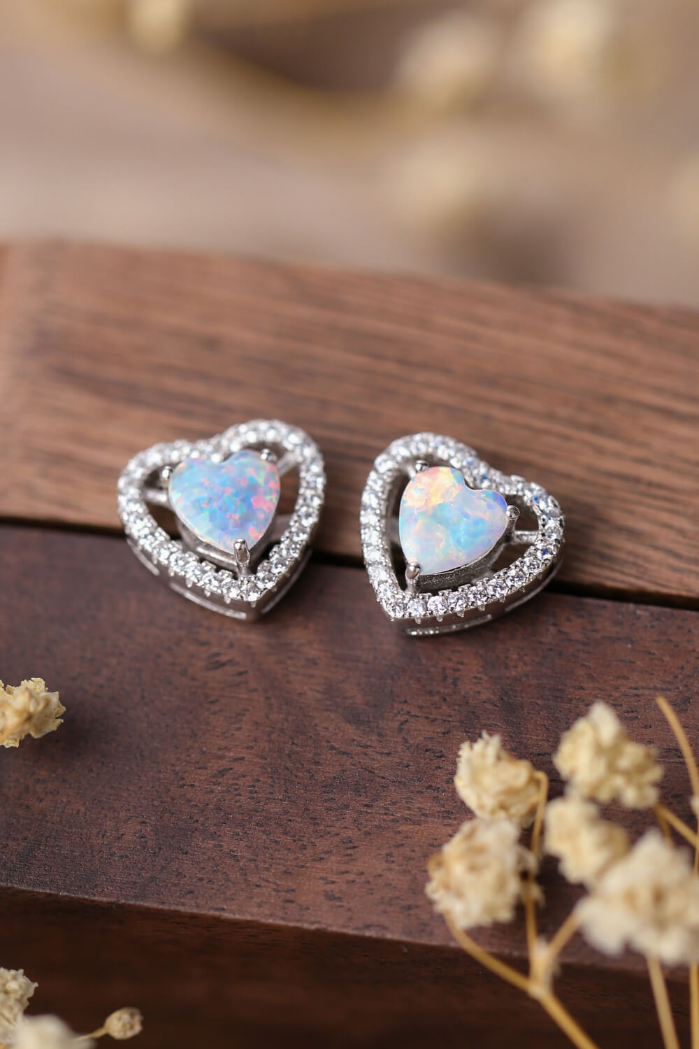 925 Sterling Silver Opal Heart Stud Earrings-Teresa&#39;s Fashionista LLC