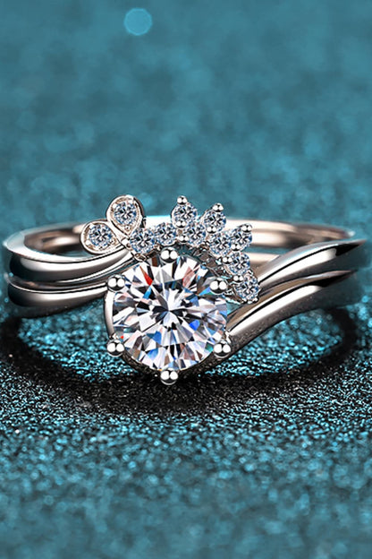 Moissanite Rhodium-Plated Two-Piece Ring Set-Teresa&#39;s Fashionista LLC