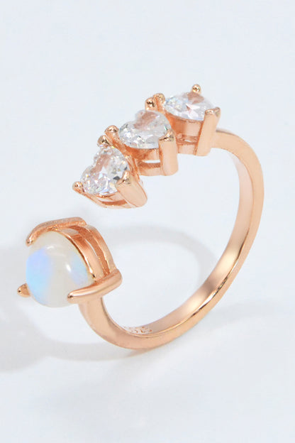 Natural Moonstone and Zircon Heart Open Ring-Teresa&#39;s Fashionista LLC