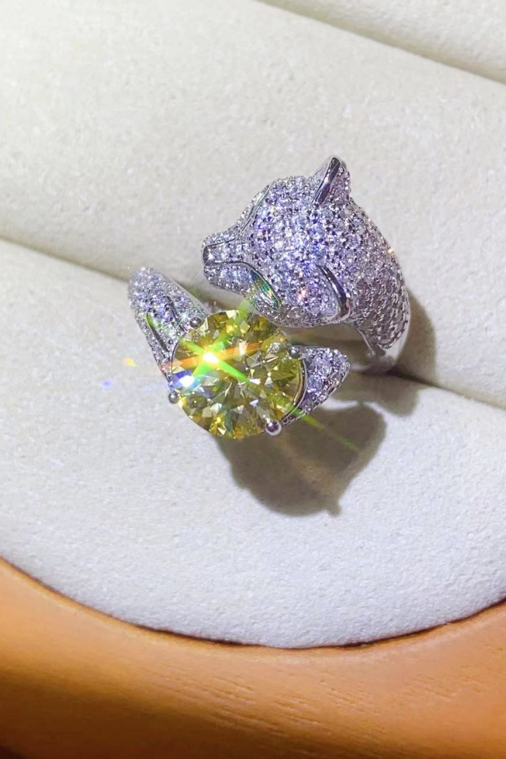 2 Carat Yellow Moissanite Animal Bypass Ring-Teresa&#39;s Fashionista LLC