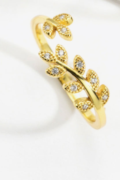 Inlaid Zircon Leaf-Shaped Open Ring-Teresa&#39;s Fashionista LLC