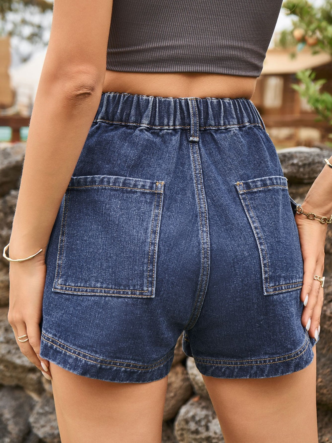 High Waist Denim Shorts with Pockets-Teresa&#39;s Fashionista LLC