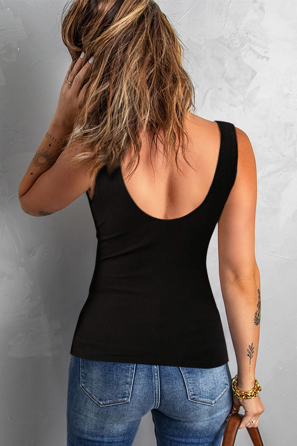 Plunge Ribbed Lace Trim Tank Top-Teresa&#39;s Fashionista LLC