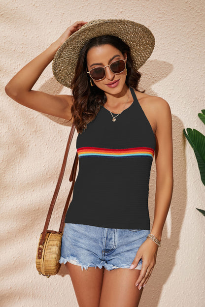 Rainbow Stripe Halter Neck Knit Tank-Teresa&#39;s Fashionista LLC