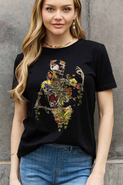 Simply Love Full Size Skeleton Graphic Cotton Tee-Teresa&#39;s Fashionista LLC