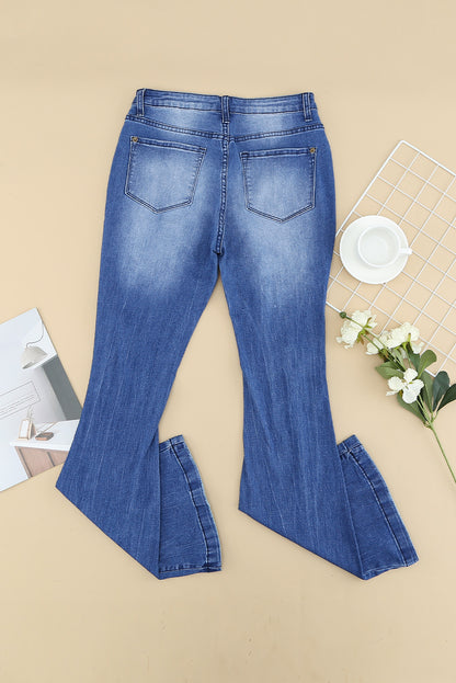 Distressed Flare Leg Jeans with Pockets-Teresa&#39;s Fashionista LLC