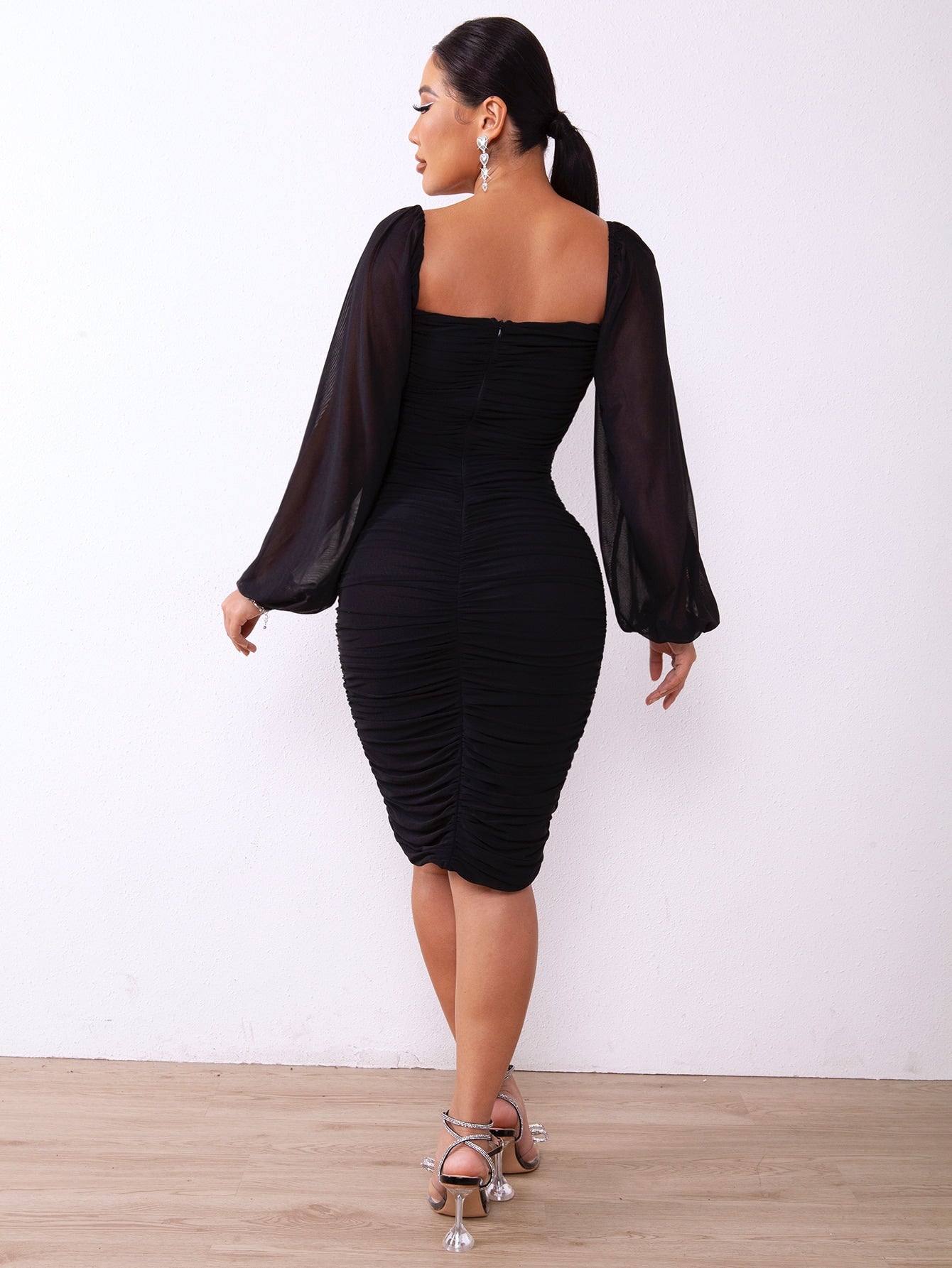 Zip-Back Ruched Bodycon Dress-Teresa&#39;s Fashionista LLC