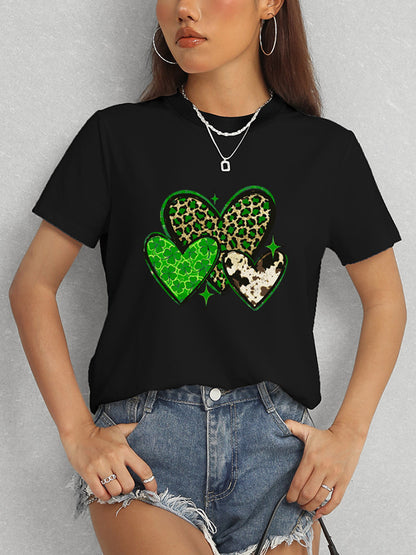 Heart Round Neck Short Sleeve T-Shirt-Teresa&#39;s Fashionista LLC