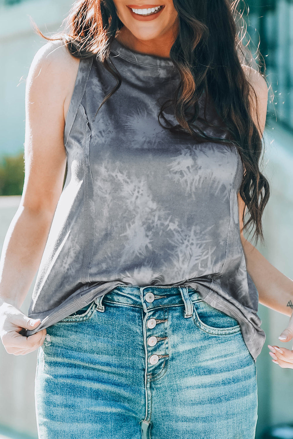 Tie-Dye Round Neck Tank-Teresa&#39;s Fashionista LLC