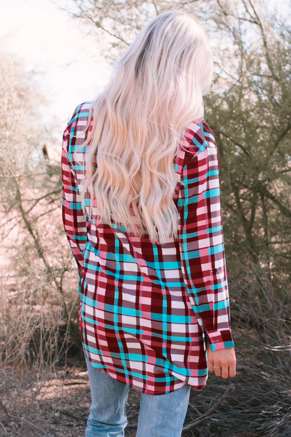 Plaid Button-Up Longline Shirt-Teresa&#39;s Fashionista LLC