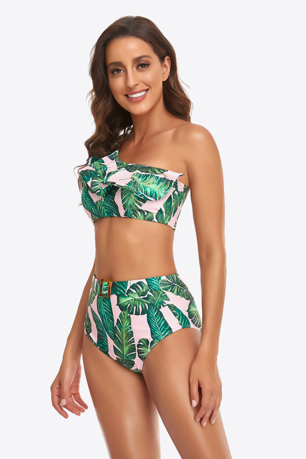 Ruffled One-Shoulder Buckled Bikini Set-Teresa&#39;s Fashionista LLC