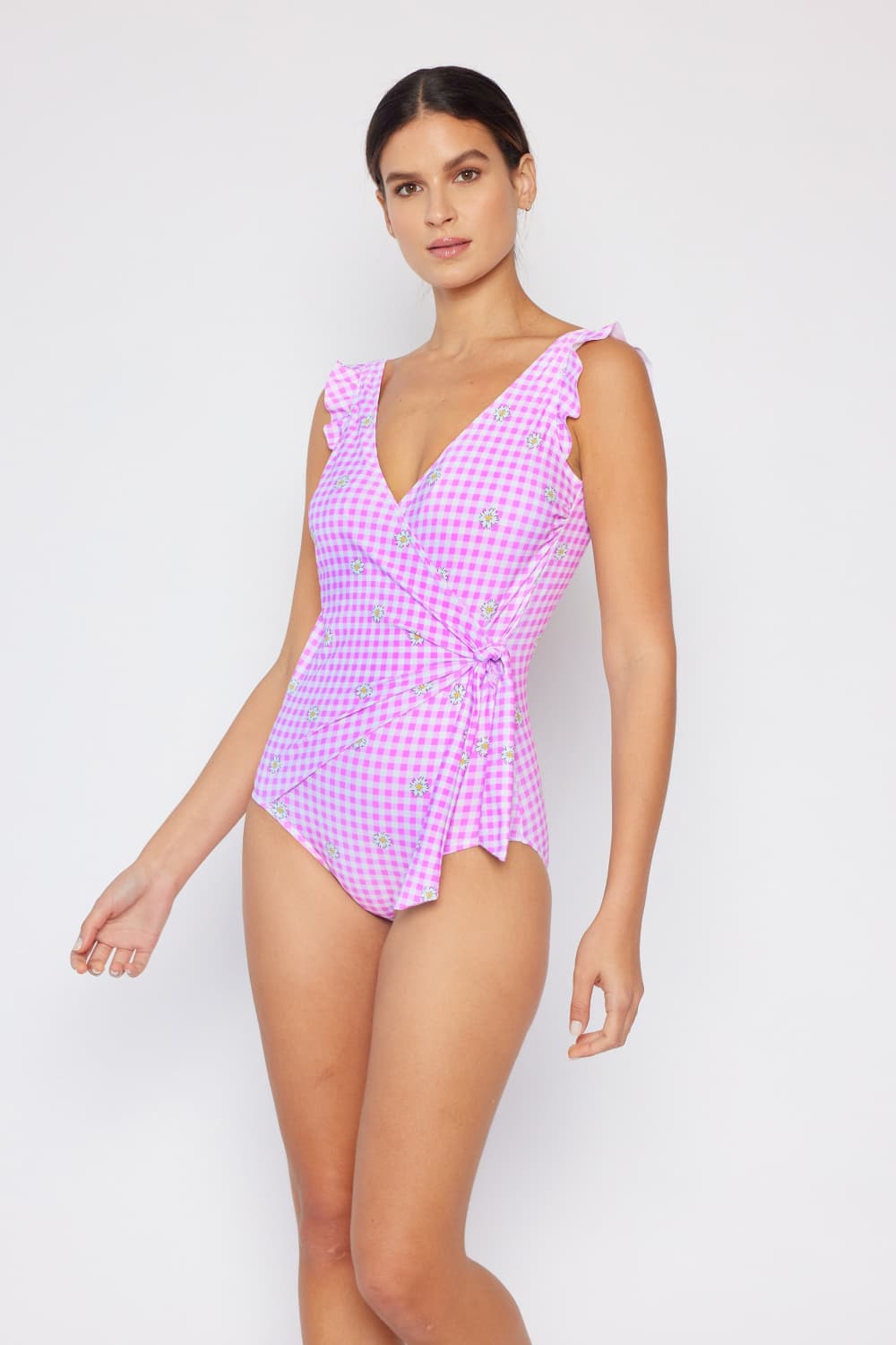 Marina West Swim Full Size Float On Ruffle Faux Wrap One-Piece in Carnation Pink-Teresa&#39;s Fashionista LLC