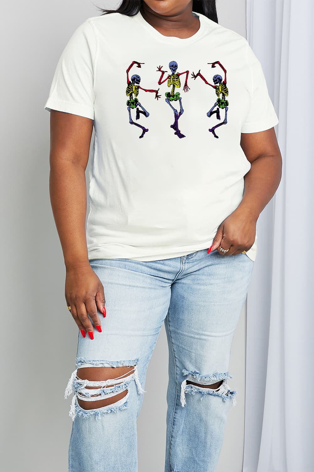 Simply Love Full Size Dancing Skeleton Graphic Cotton Tee-Teresa&#39;s Fashionista LLC