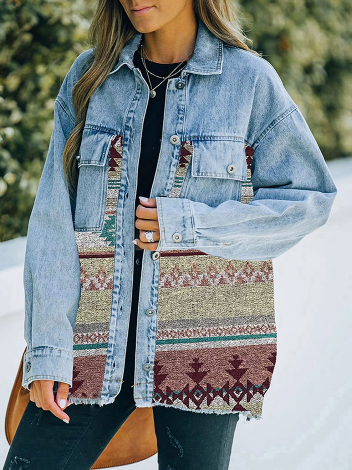 Collared Neck Dropped Shoulder Denim Jacket-Teresa&#39;s Fashionista LLC