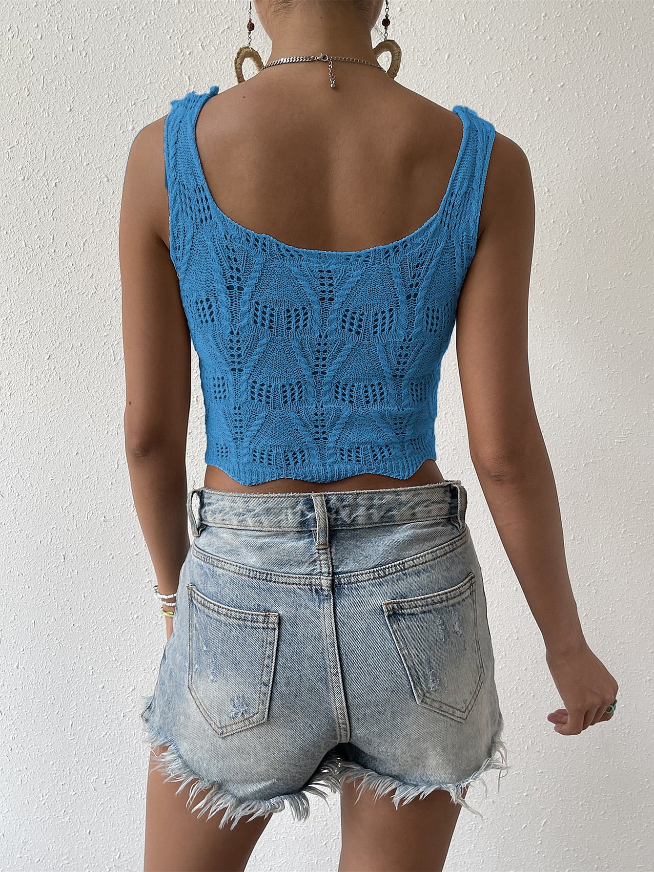 Openwork Hem Detail Cropped Knit Tank-Teresa&#39;s Fashionista LLC