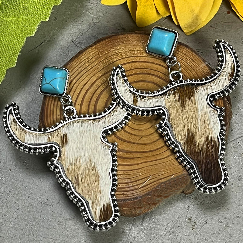 Bull Shape Turquoise Dangle Earrings-Teresa&#39;s Fashionista LLC