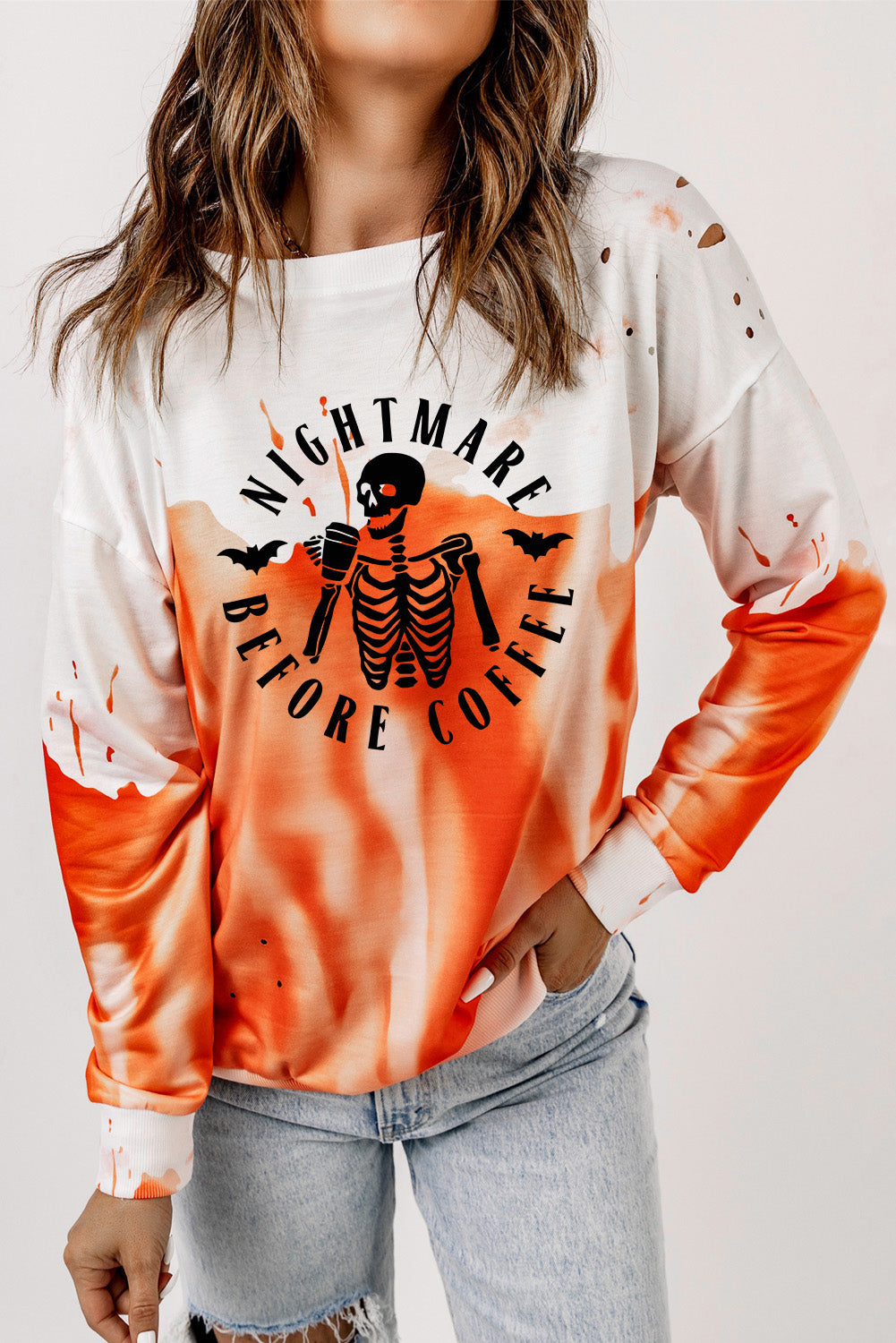 Round Neck Dropped Shoulder NIGHTMARE BEFORE COFFEE Graphic Sweatshirt-Teresa&#39;s Fashionista LLC