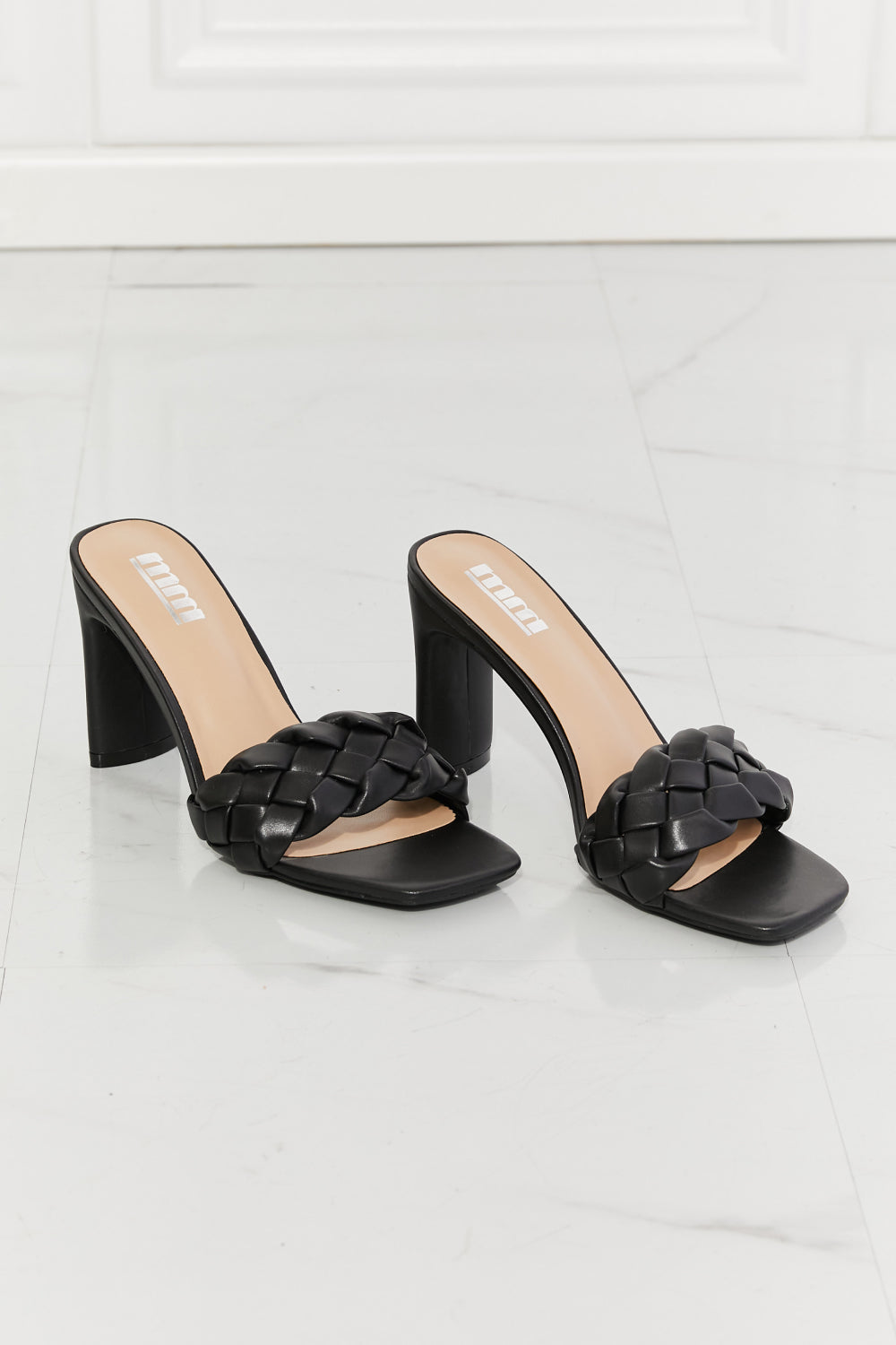 MMShoes Top of the World Braided Block Heel Sandals in Black-Teresa&#39;s Fashionista LLC