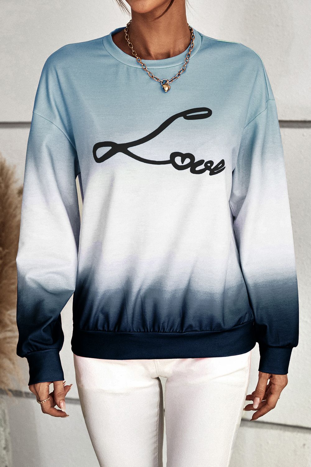 Gradient LOVE Dropped Shoulder Sweatshirt-Teresa&#39;s Fashionista LLC