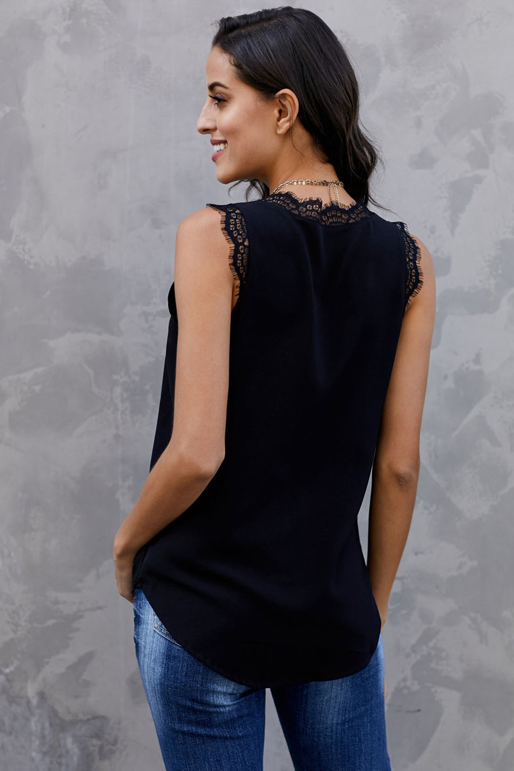 Eyelash Lace V-Neck Tank Top-Teresa&#39;s Fashionista LLC