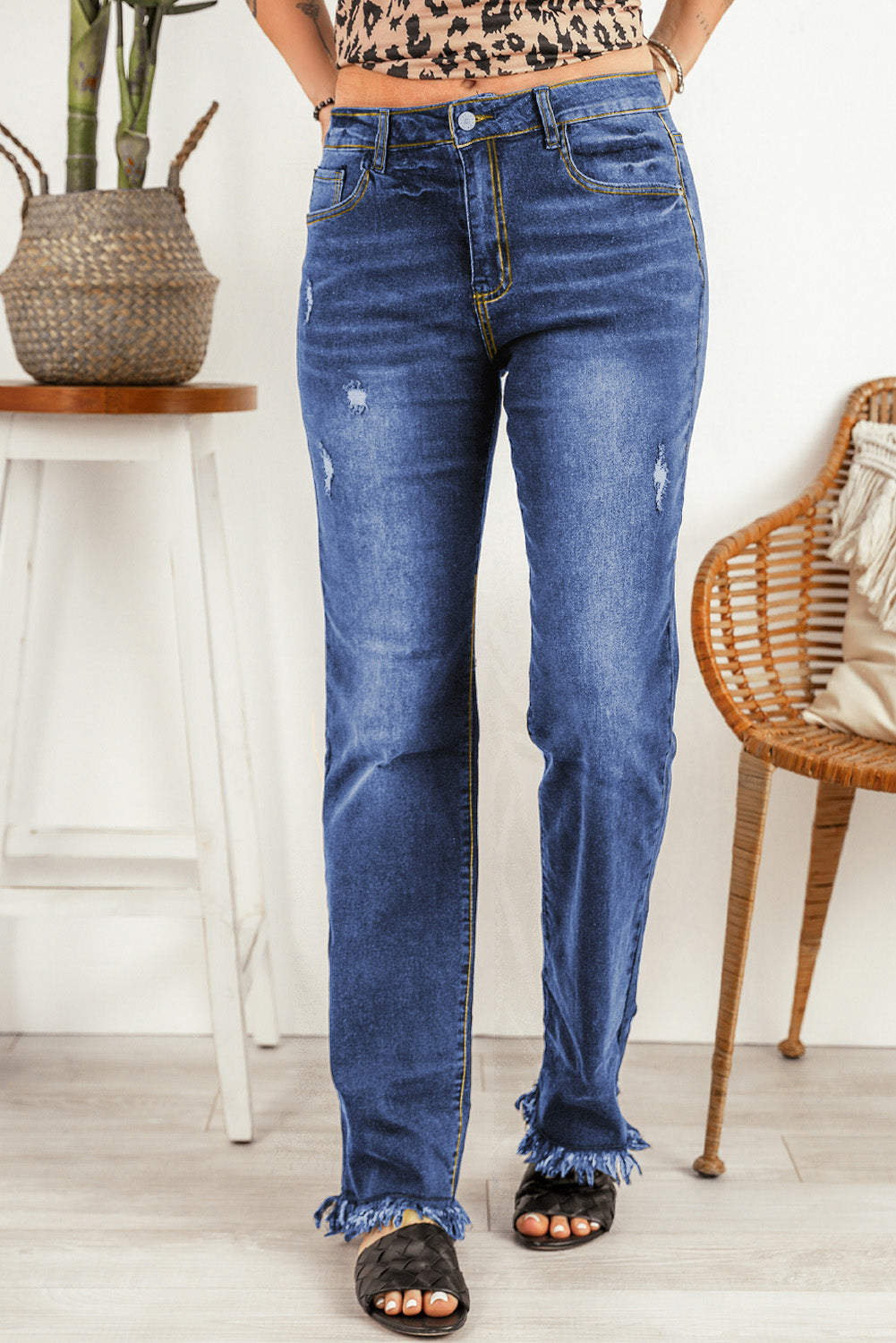 Ripped Frayed Hem Jeans-Teresa&#39;s Fashionista LLC