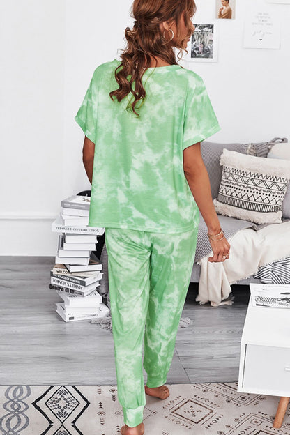 Tie-Dye V-Neck Tee and Joggers Lounge Set-Teresa&#39;s Fashionista LLC