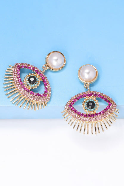 Evil Eye Shape Rhinestone Zinc Alloy Synthetic Dangle Earrings-Teresa&#39;s Fashionista LLC