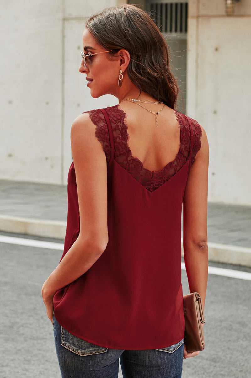 V-Neck Lace Tank Top-Teresa&#39;s Fashionista LLC