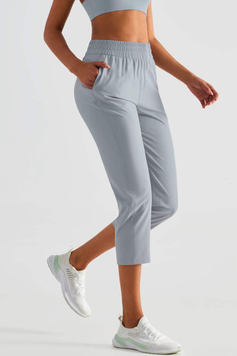 Elastic Waist Cropped Sports Pants-Teresa&#39;s Fashionista LLC