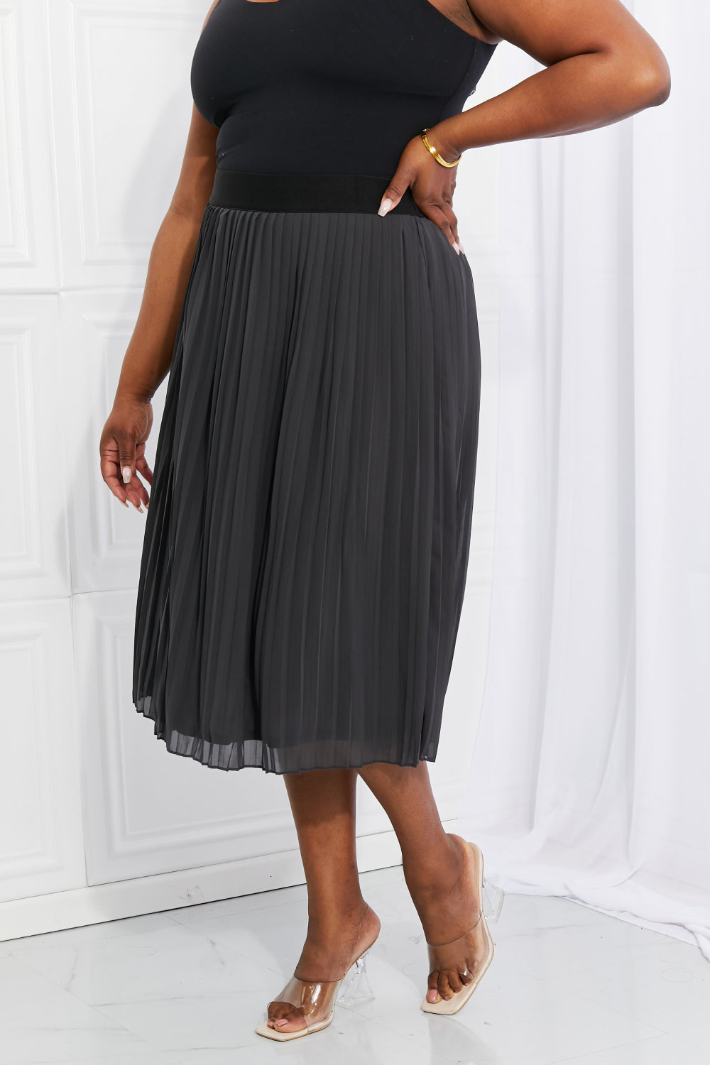 Zenana Full Size Romantic At Heart Pleated Chiffon Midi Skirt-Teresa&#39;s Fashionista LLC