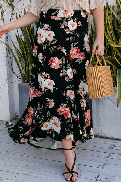 Plus Size Floral High-Rise Skirt-Teresa&#39;s Fashionista LLC