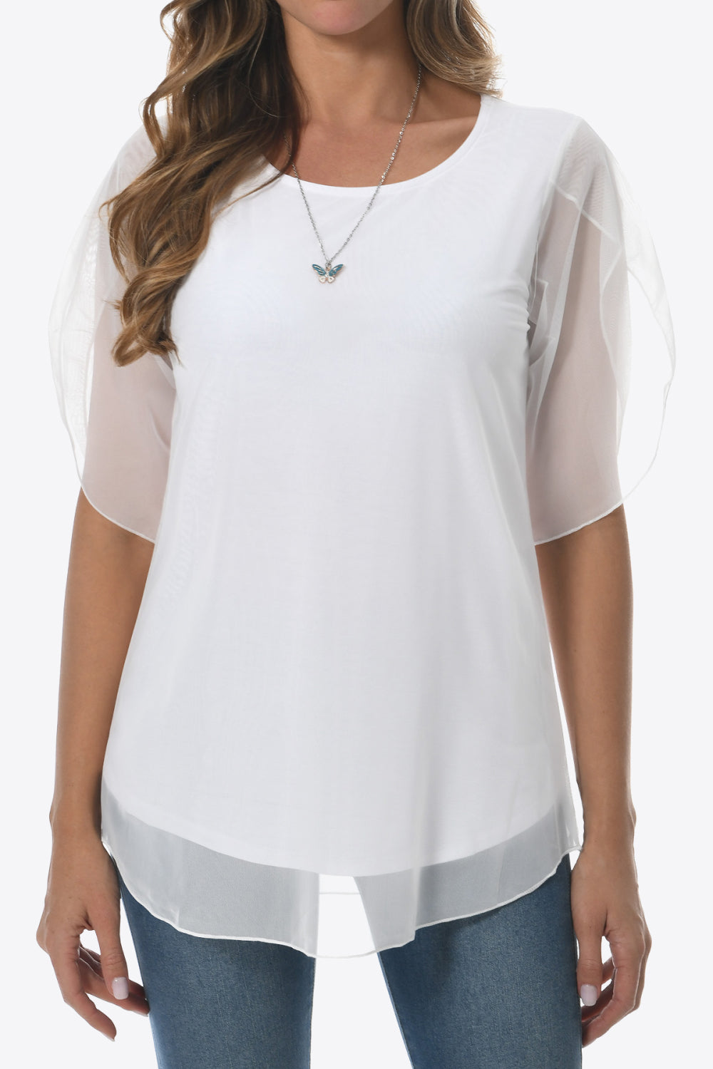 Round Neck Curved Hem Blouse-Teresa&#39;s Fashionista LLC