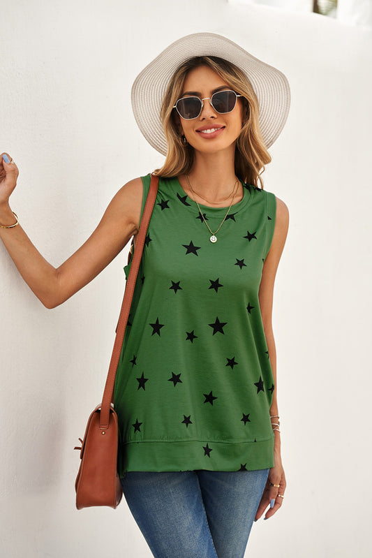 Star Print Tank with Slits-Teresa&#39;s Fashionista LLC