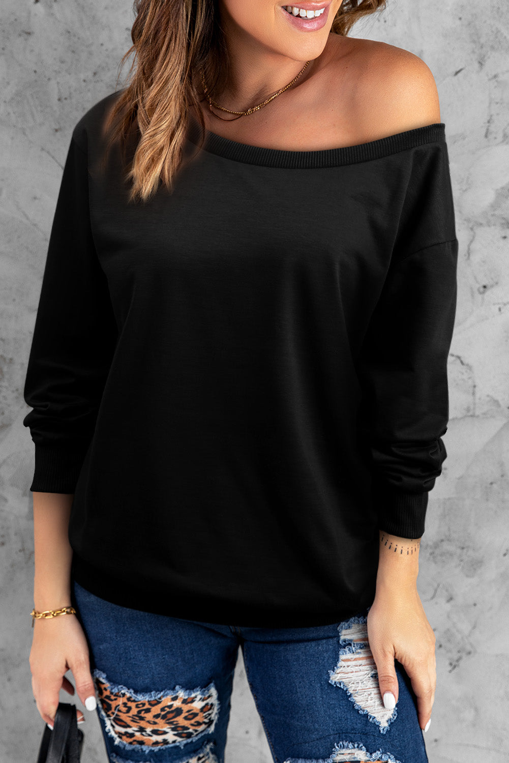 Boat Neck Long Sleeve Sweatshirt-Teresa&#39;s Fashionista LLC