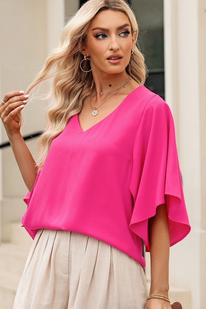 V-Neck Cloak Sleeve Blouse-Teresa&#39;s Fashionista LLC