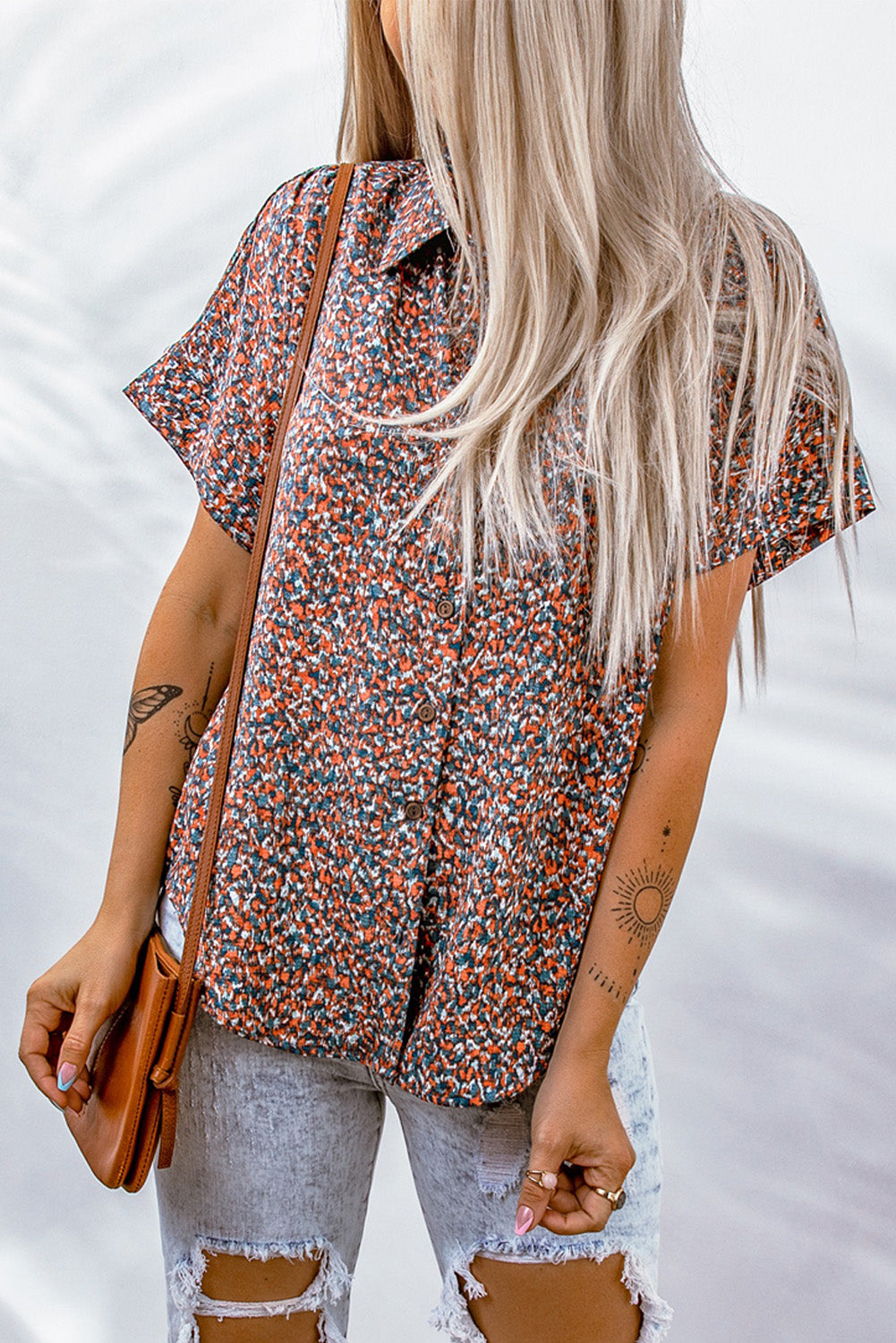 Ditsy Floral Button-Up Short Sleeve Shirt-Teresa&#39;s Fashionista LLC