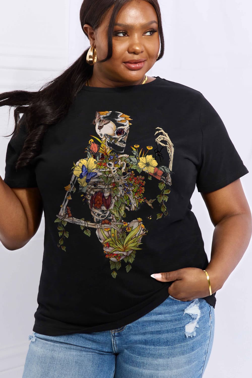 Simply Love Full Size Skeleton Graphic Cotton Tee-Teresa&#39;s Fashionista LLC