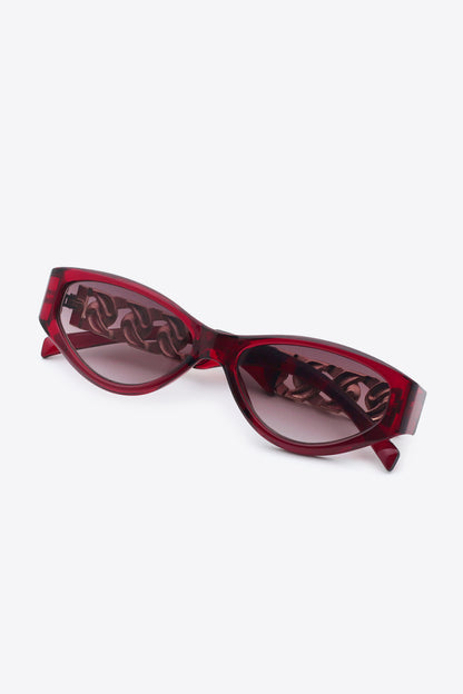 Chain Detail Temple Cat Eye Sunglasses-Teresa&#39;s Fashionista LLC