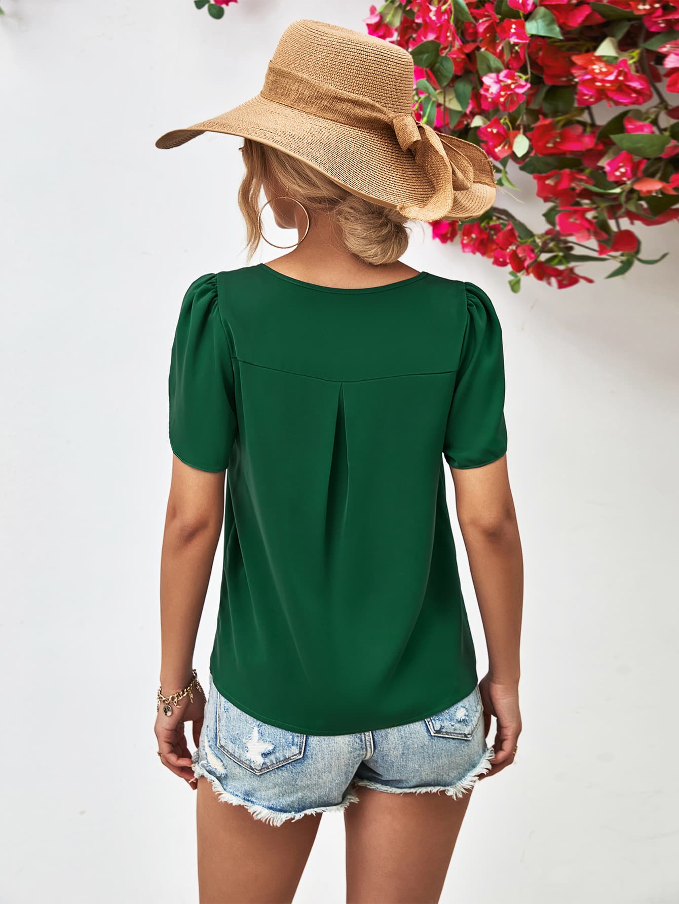 Cutout Round Neck Petal Sleeve Blouse-Teresa&#39;s Fashionista LLC