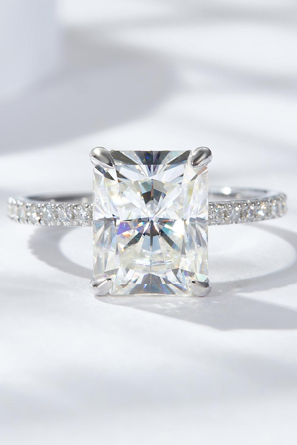 4 Carat Moissanite 4-Prong Side Stone Ring-Teresa&#39;s Fashionista LLC