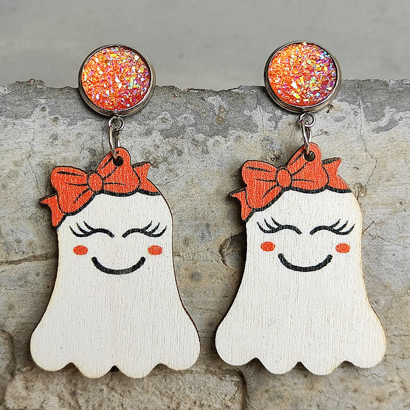 Ghost Shape Wooden Dangle Earrings-Teresa&#39;s Fashionista LLC