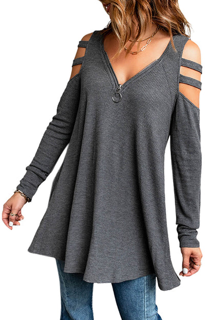 Cutout Waffle Knit Tunic Top-Teresa&#39;s Fashionista LLC