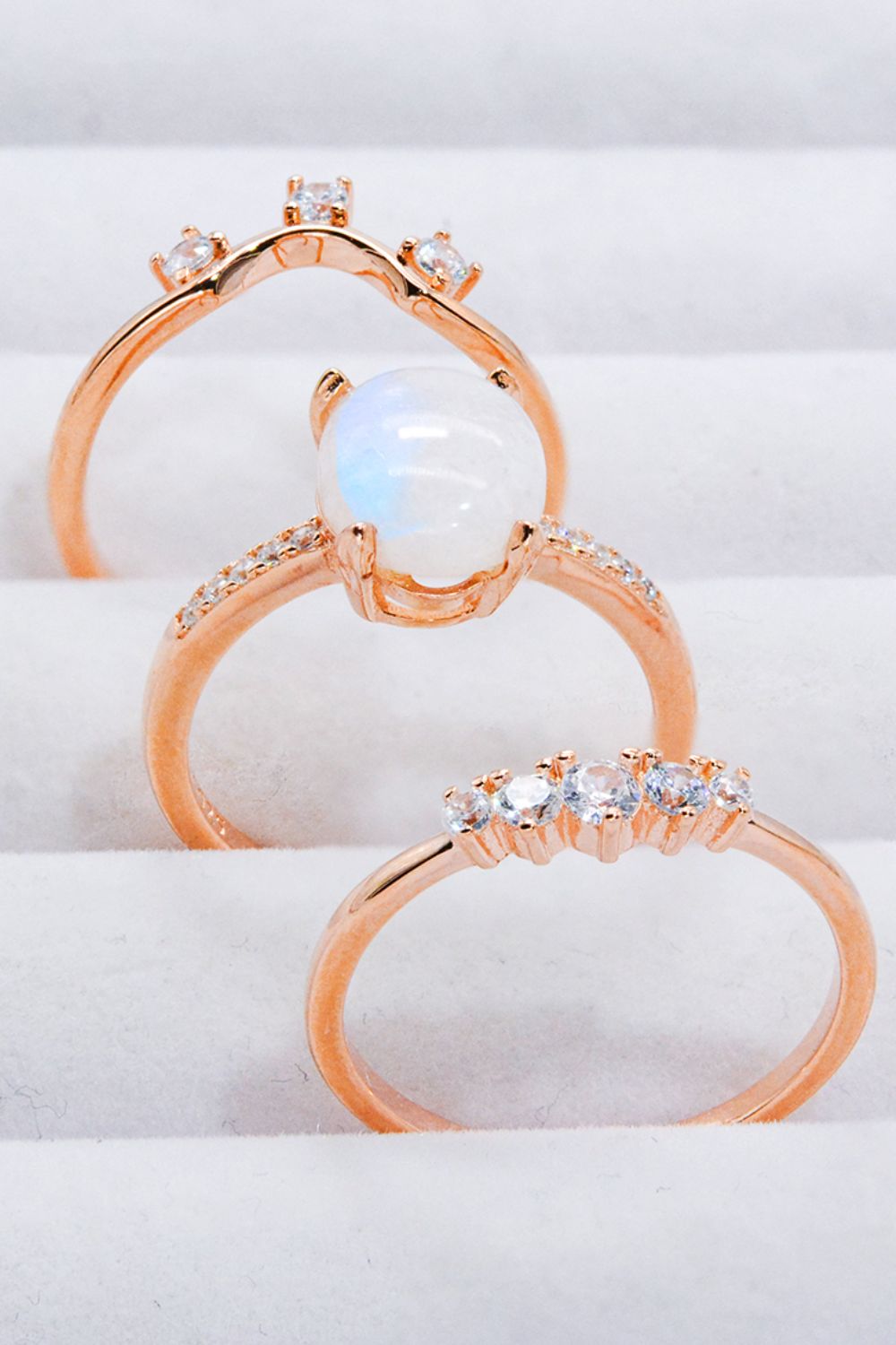 Natural Moonstone and Zircon Three-Piece Ring Set-Teresa&#39;s Fashionista LLC