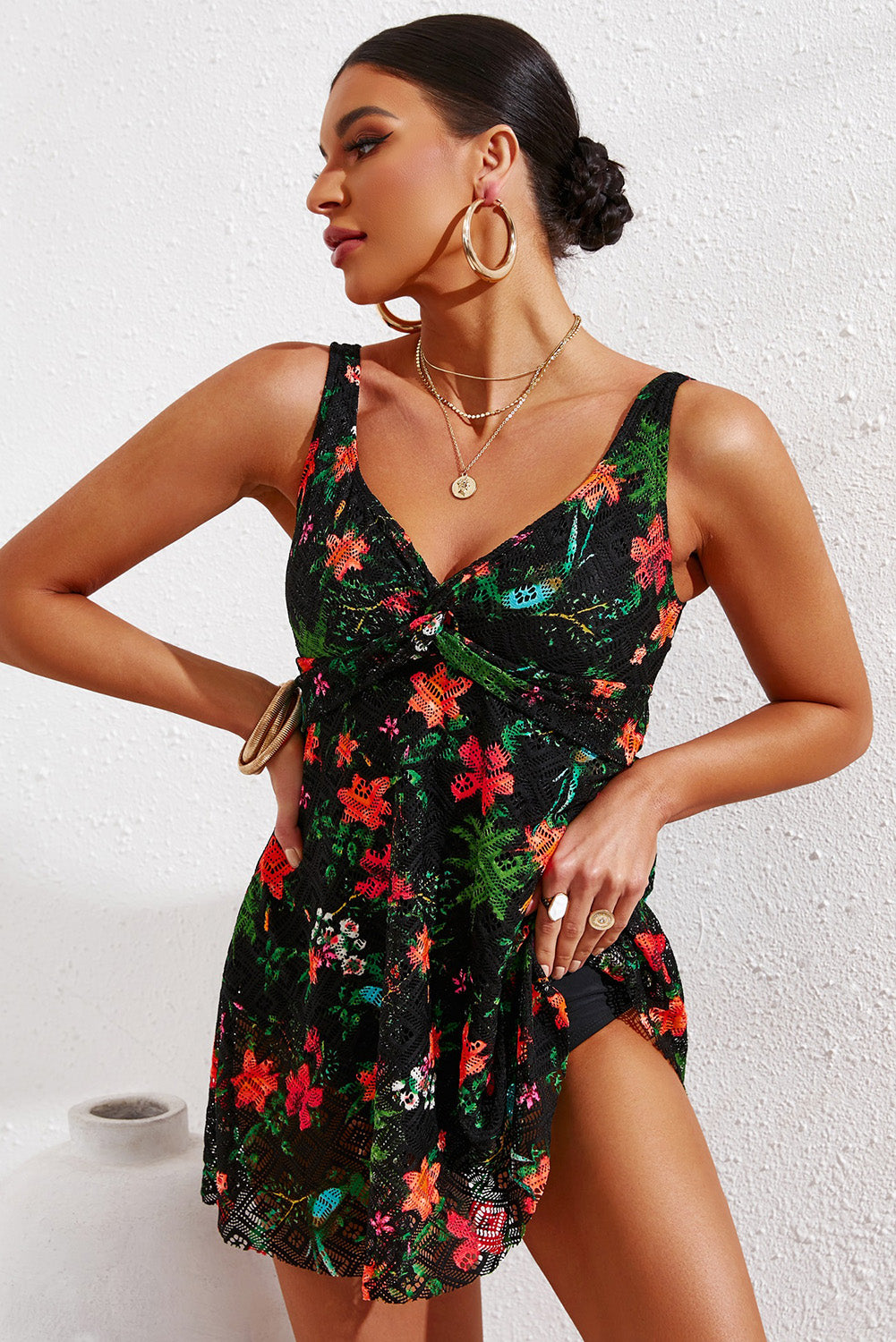 Full Size Twist Front Sleeveless Swim Dress-Teresa&#39;s Fashionista LLC