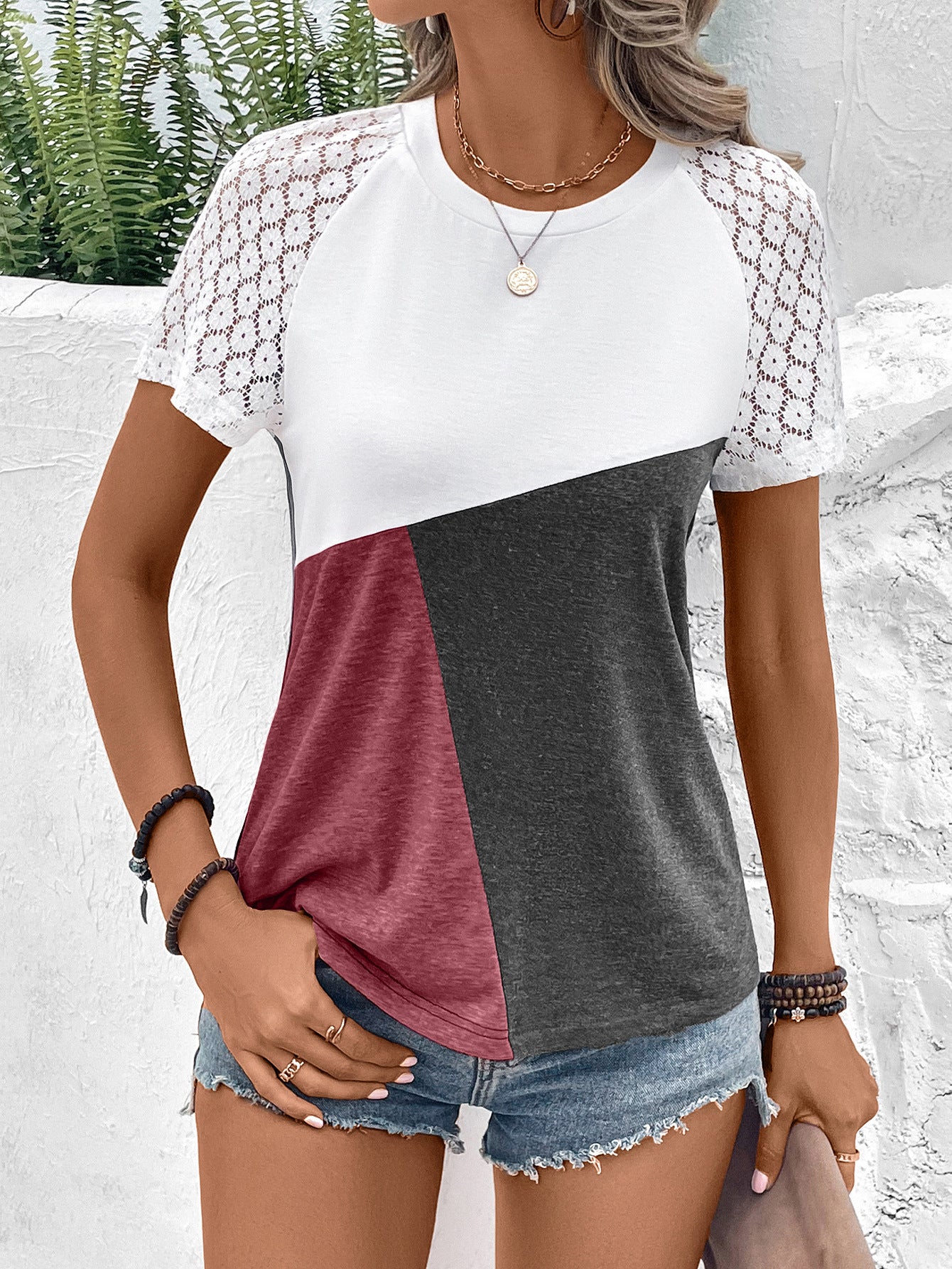 Color Block Raglan Sleeve Round Neck Tee-Teresa&#39;s Fashionista LLC