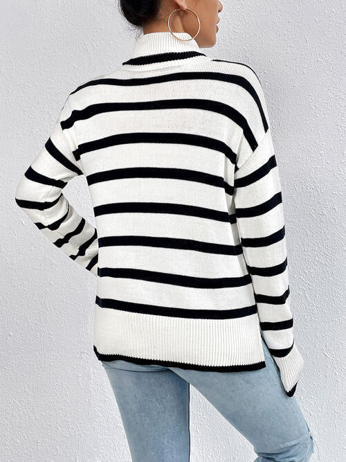 Striped Turtleneck Long Sleeve Sweater-Teresa&#39;s Fashionista LLC