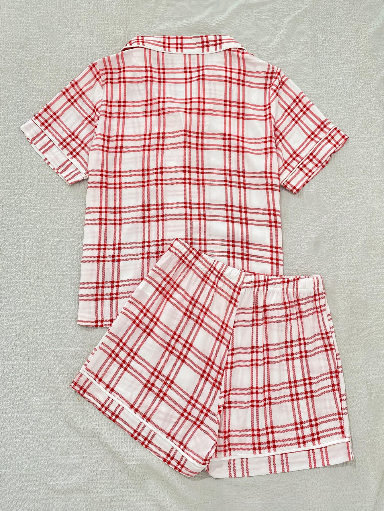 Plaid Lapel Collar Shirt and Shorts Lounge Set-Teresa&#39;s Fashionista LLC