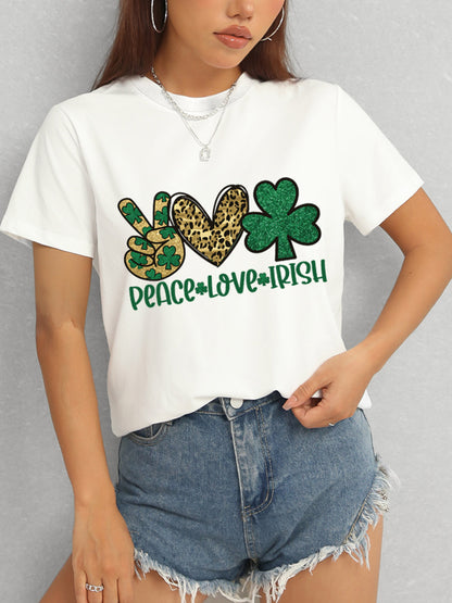 PEACE LOVE IRISH Round Neck Short Sleeve T-Shirt-Teresa&#39;s Fashionista LLC