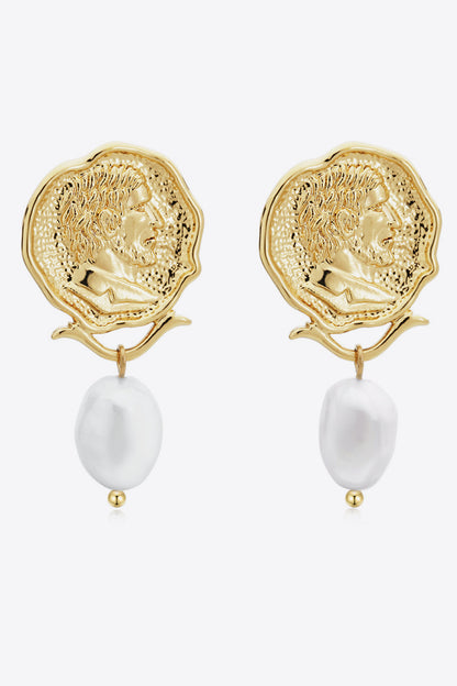 Gold-Plated Pearl Drop Earrings-Teresa&#39;s Fashionista LLC